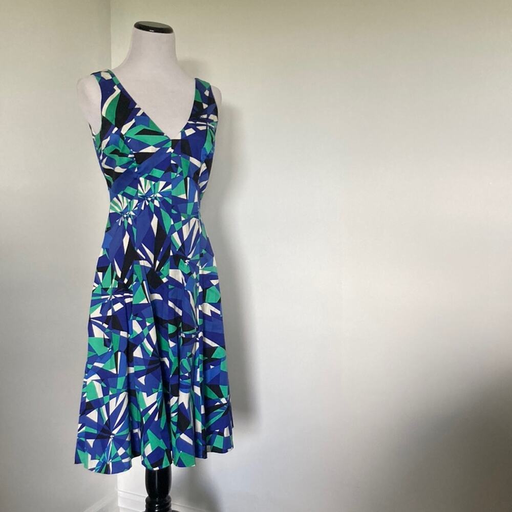 Nine West Blue & Green Fit & Flare Dress, Size 2